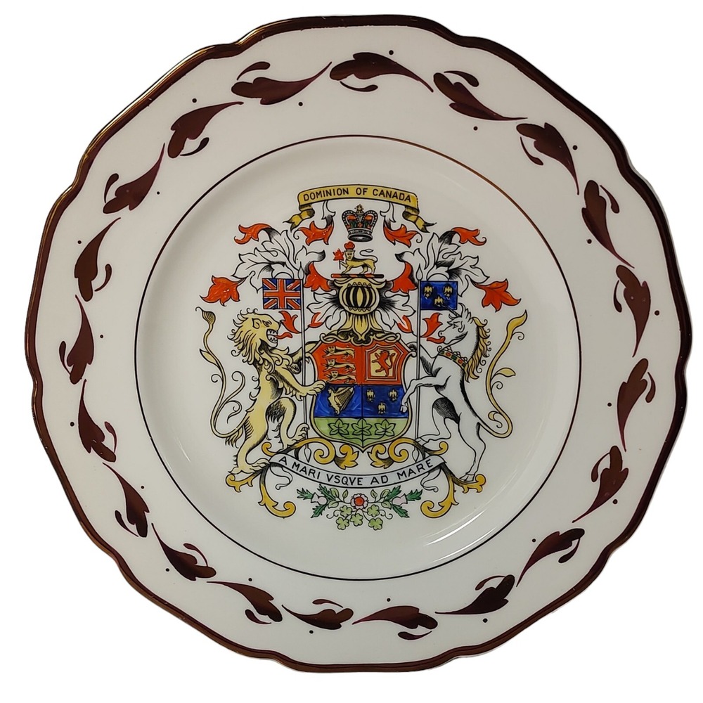 Grays Pottery Dominion of Canada Coat of Arms Hand Painted 10.75 Vintage Plate‎